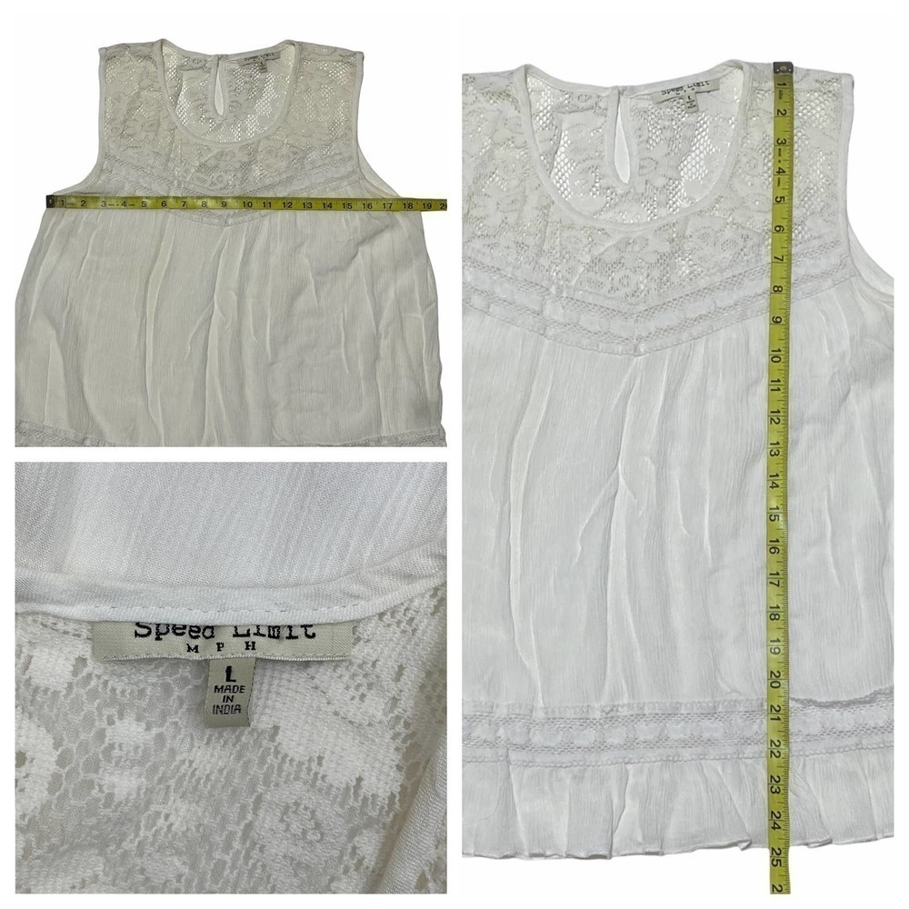 SPEED Limit MPH White Sheer Lace Yoke Sleeveless Crochet Blouse - Picture 12 of 12